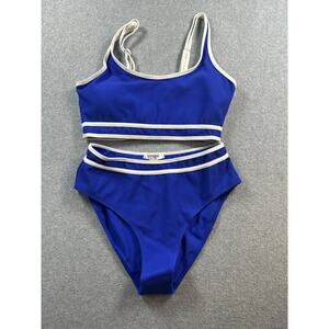 Aimage Two-Piece Bikini Set Women Size Large Blue and White Adjustable Strap